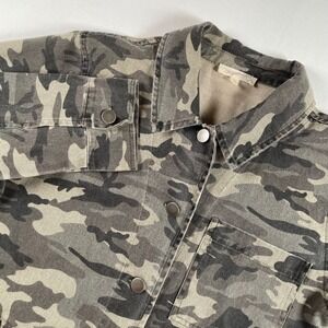 Mystree Camouflage Denim Shacket Jacket Dress Frayed Hem Utility Size Small